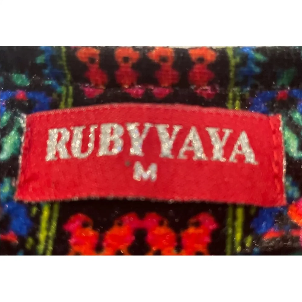 RUBY YAYA Velvet embroidered jacket Size Medium M Romero floral beaded print - Picture 9 of 12